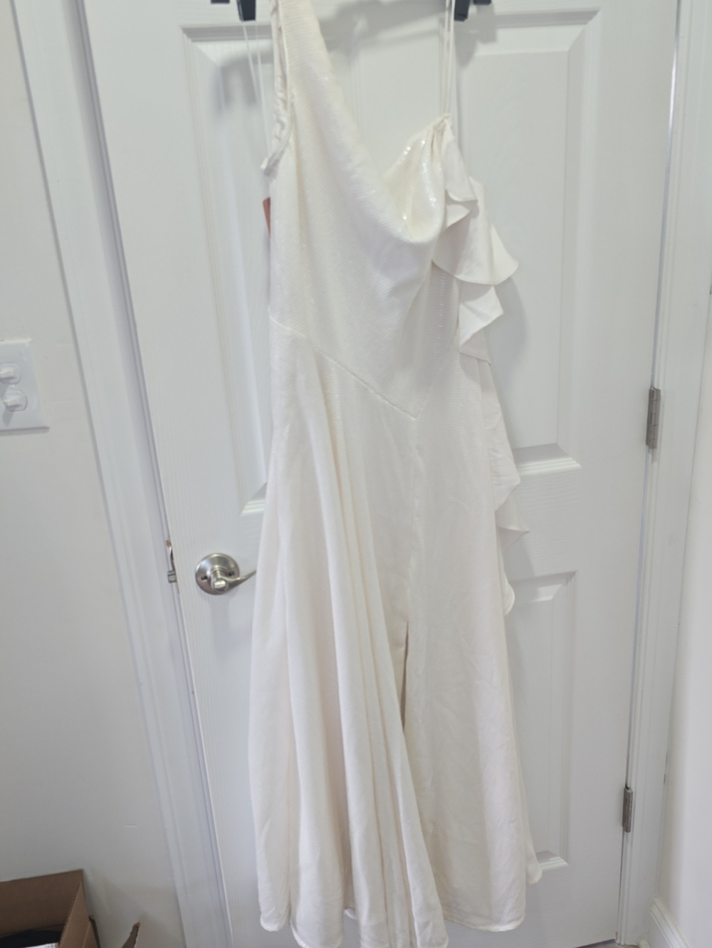 BHLDN Ivory One-Shoulder Ruffle Maxi Dress